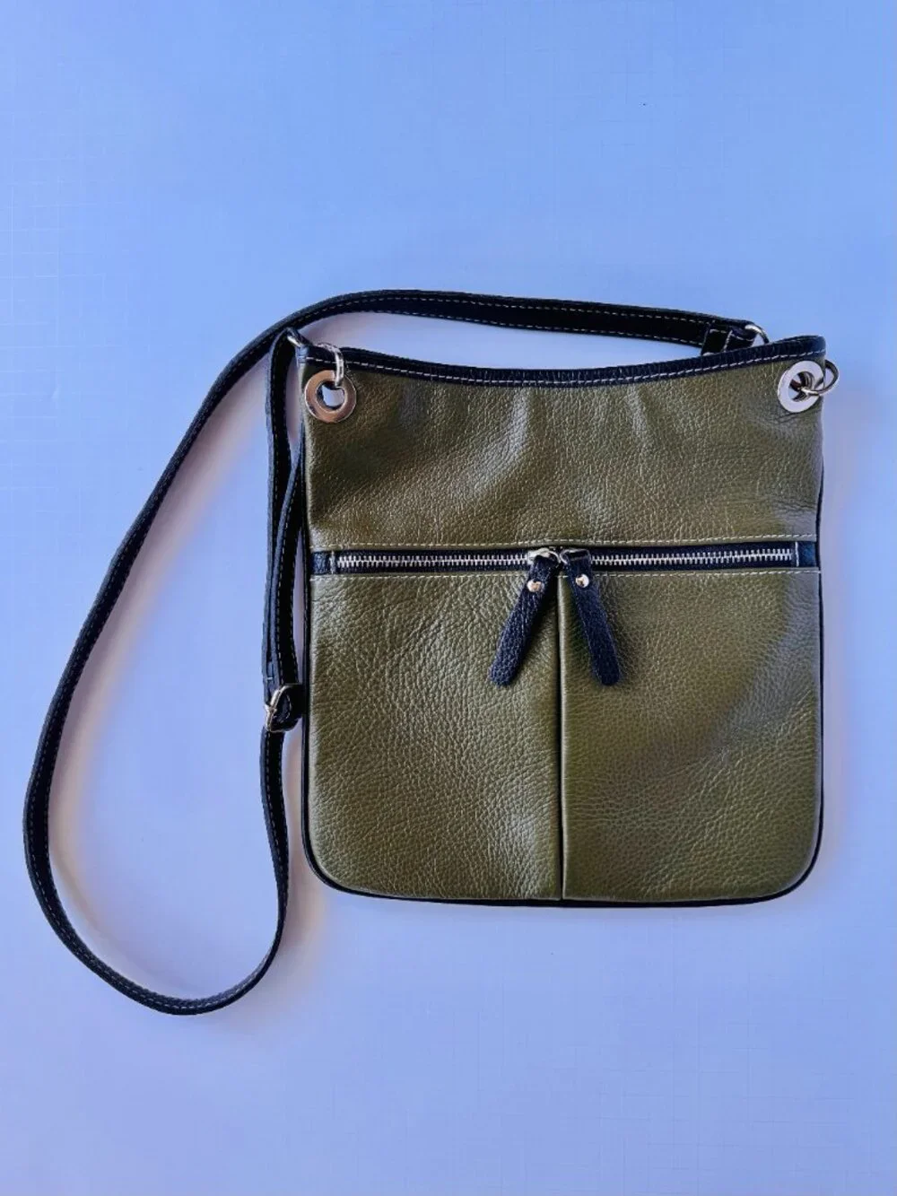 Rosier Marant | Leather Crossbody | Olive Green & Grey Premium Bicolor Pebbled
